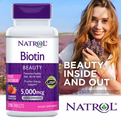 Natrol Biotina 5000 mcg., 250 Comprimidos de disolución rápida
